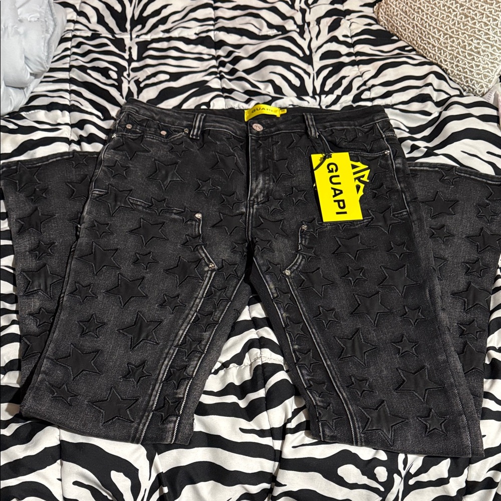 Guapi Black Star-Patterned Jeans NWT - image 1